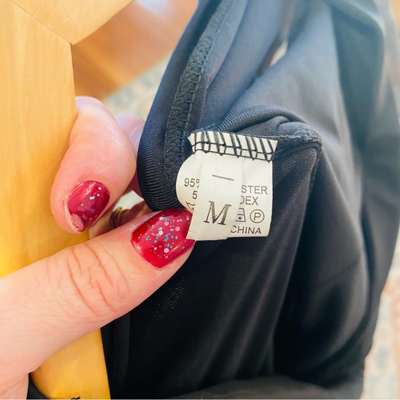 ⭐️ Black Long Sleeved Catsuit Jumpsuit With Sheer Sleeves and Studded Cuffs - Picture 7 of 8